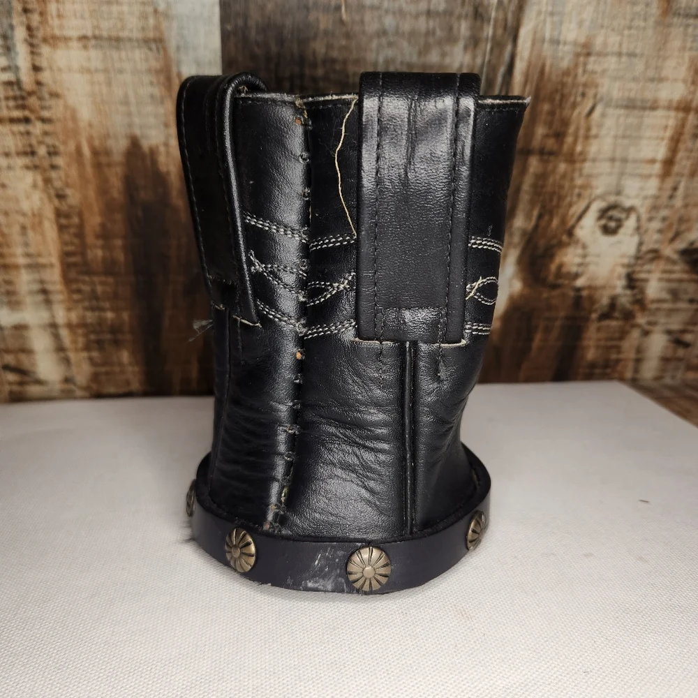 Vtg Leather Boot Cowhide Concho Western Beer Can Bottle Holder Koozie Set Pair - Picture 5 of 16